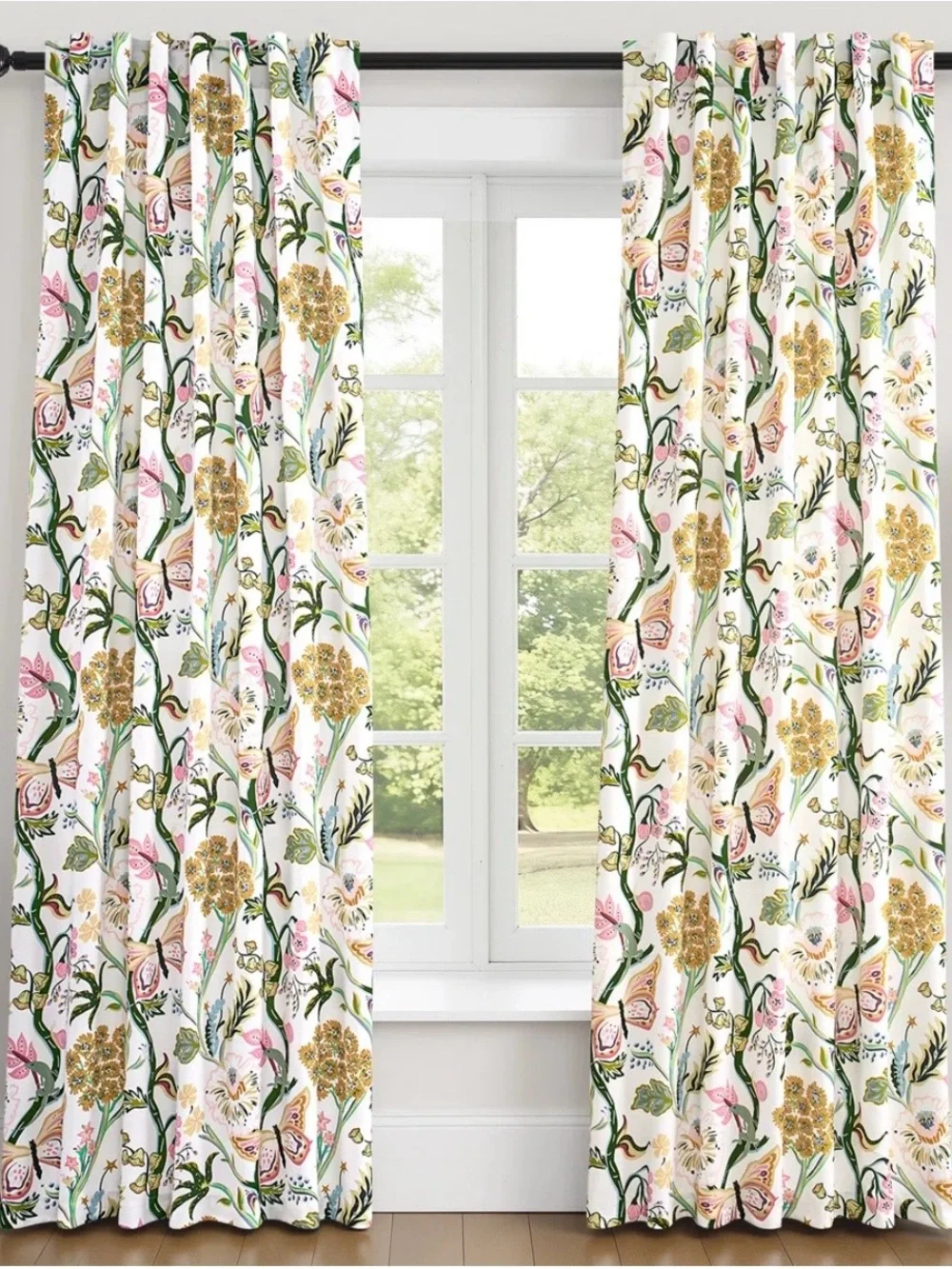 NWT Floral Botanical Curtain Panels in White, Pink & Green 52” x 84”
